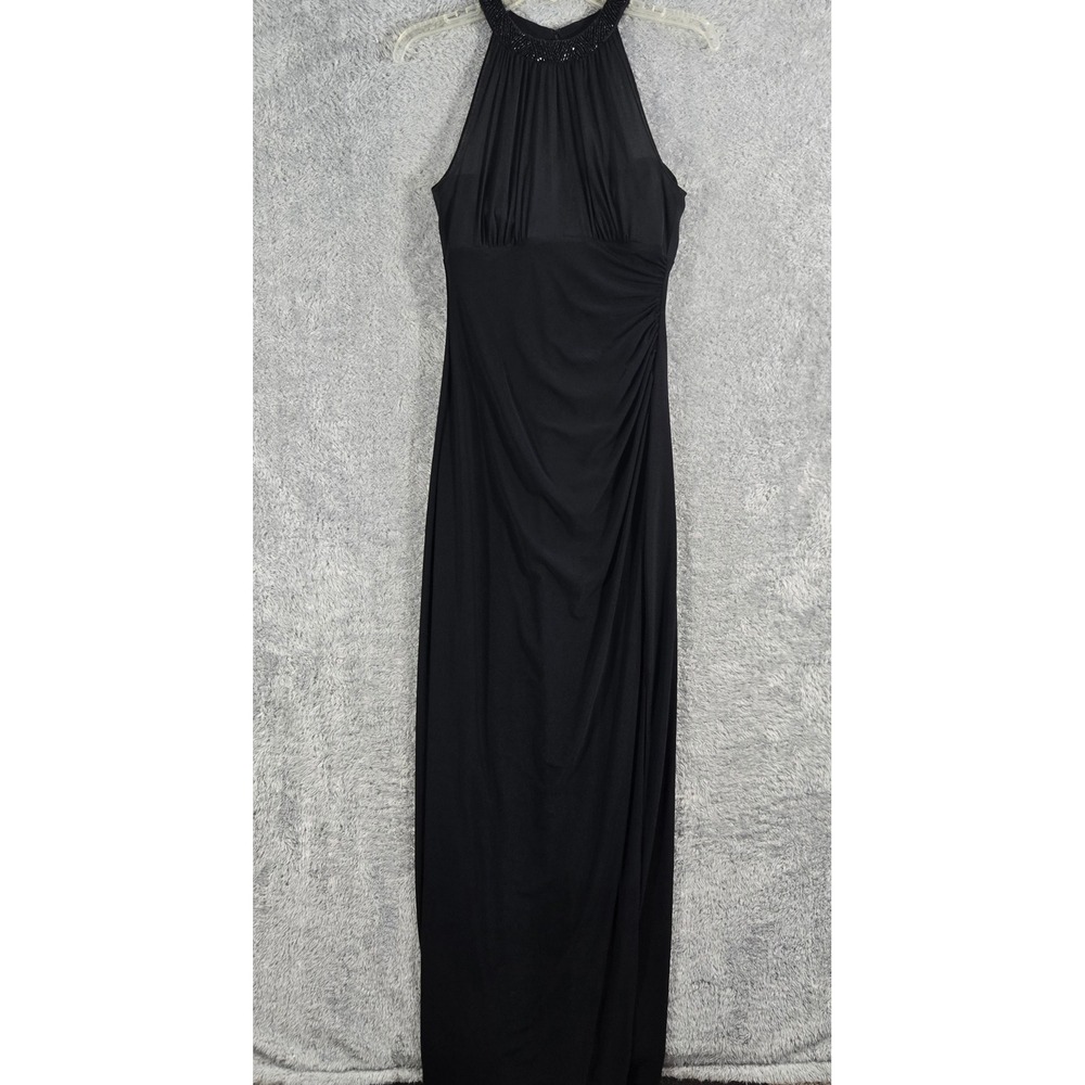 Lauren Ralph Lauren Evening Black Beaded Halter Ruched Maxi Gown Dress 4